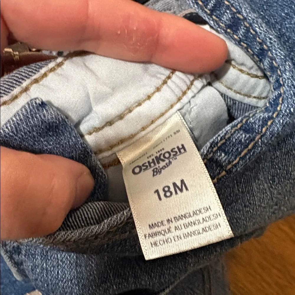 OshKosh B'gosh Blue‎ Denim Overalls with Cream Shirt